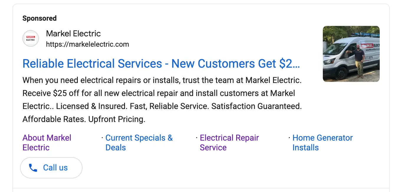 electrician google search ad