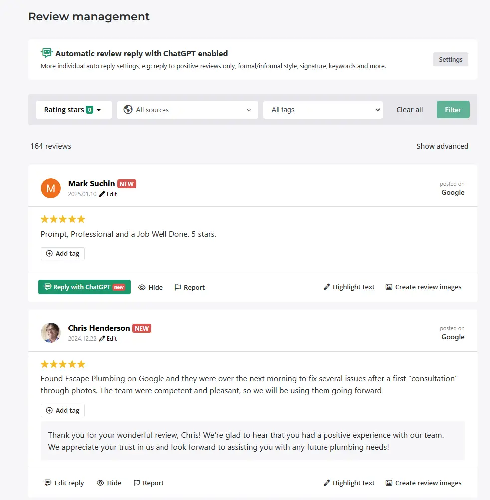 Plumber review management