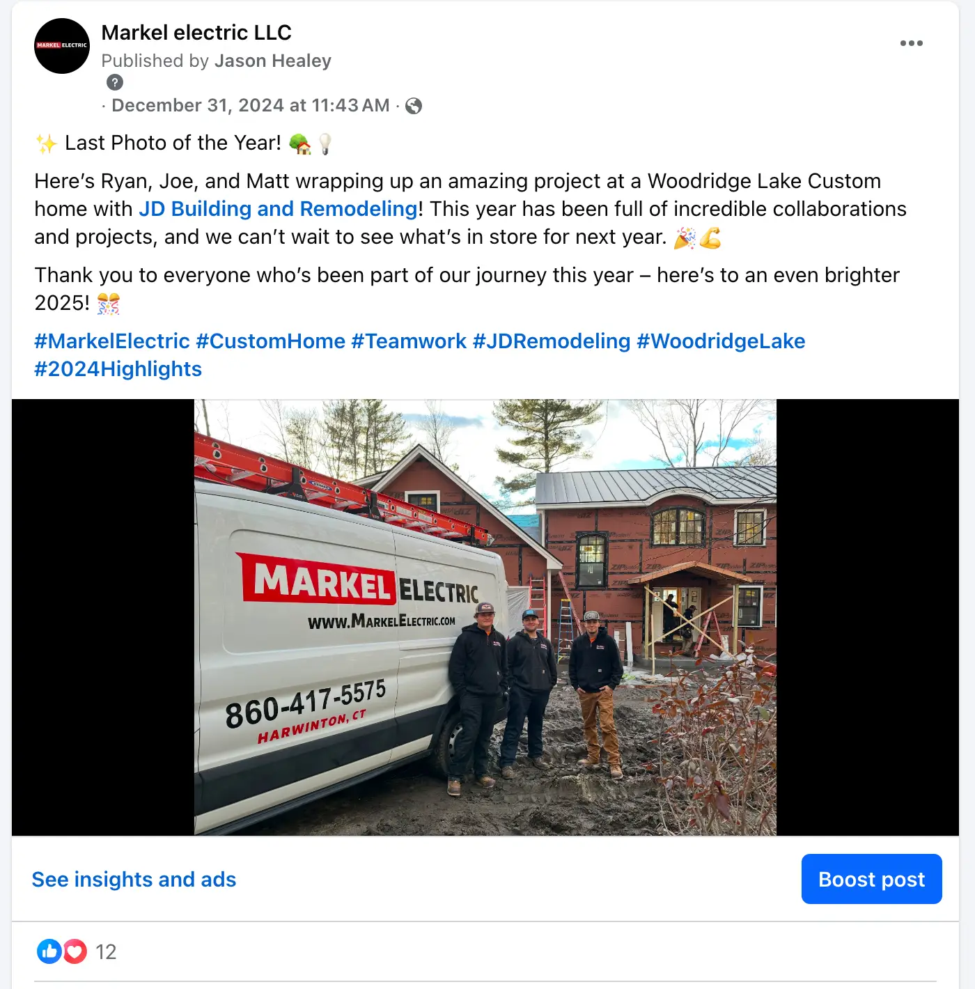 markel electric facebook post